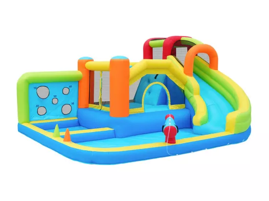 Château gonflable avec trampolines, souffleur, toboggan, panier de basket, 3 à 8 ans, 410x315x203cm