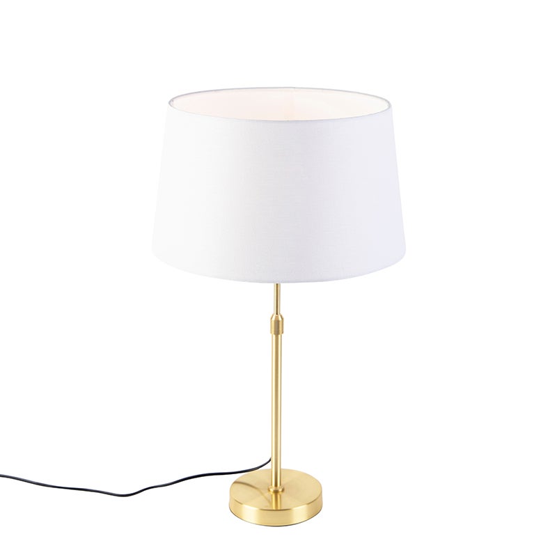 Tafellamp goud/messing met witte linnen kap 35 cm - Parte