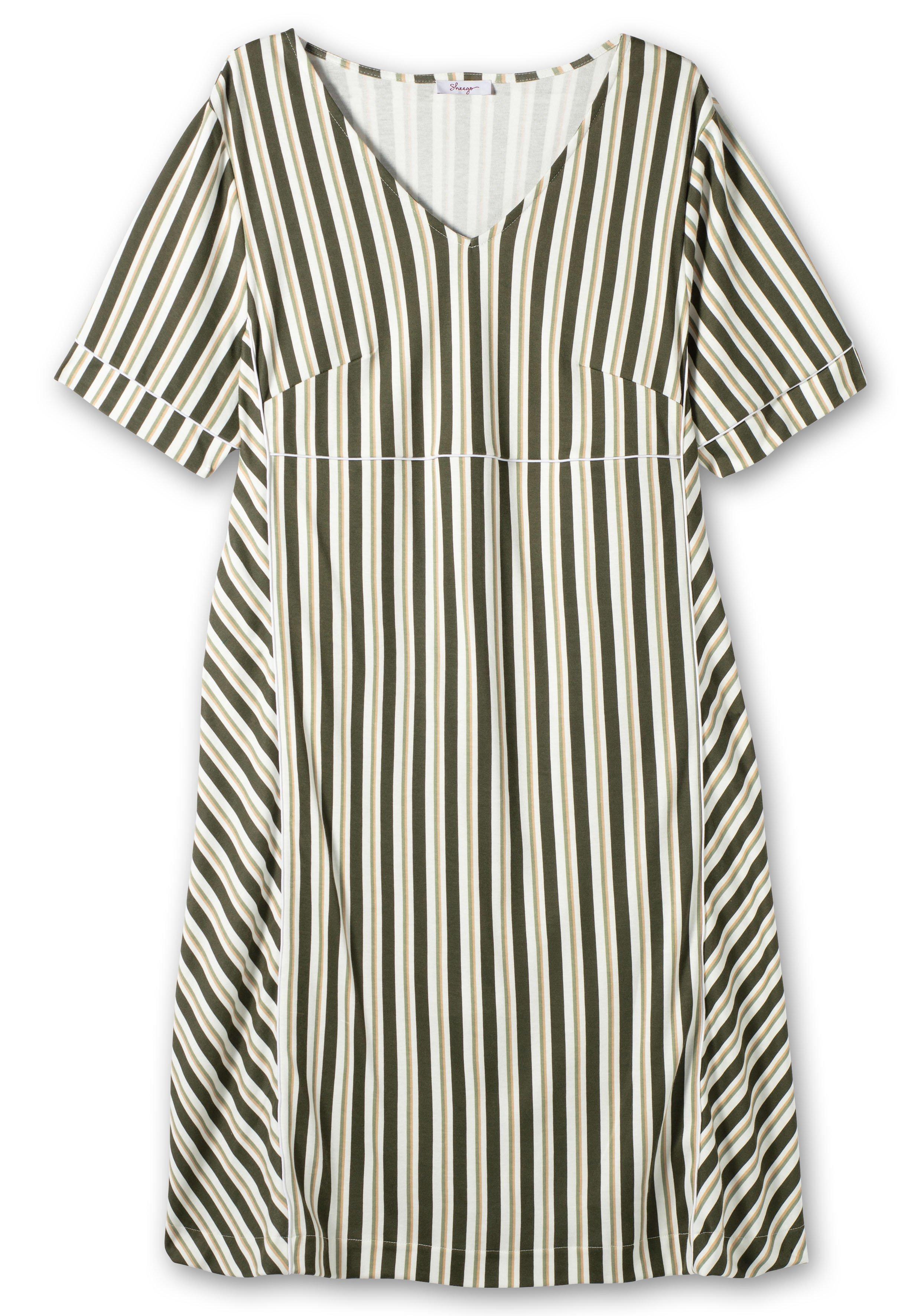 Jerseykleid im Streifen-Design, mit V-Ausschnitt