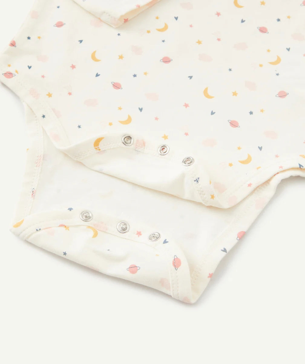 LOT DE 3 BODIES EN COTON BIOLOGIQUE BLEU ÉCRU ET ROSE