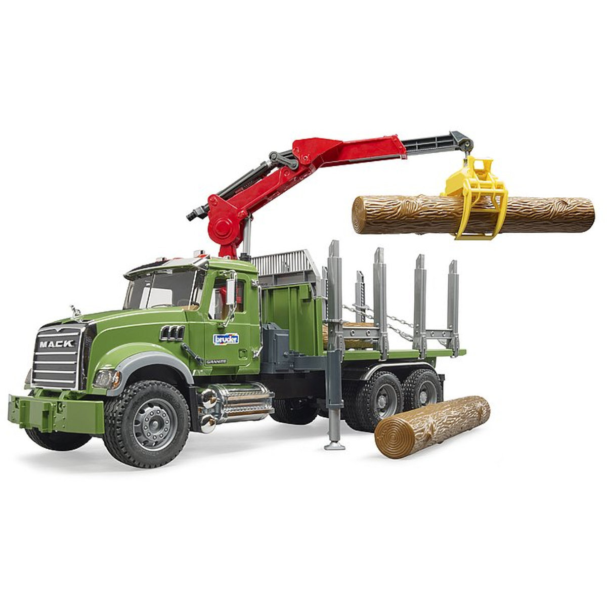 BRUDER Spielwaren GmbH + Co. KG Bruder 02824 MACK Holztransport LKW, Ladekran, Greifer + 3 Baumstämmen