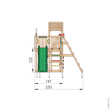 Speeltoestel Jungle Gym Safari douglas met glijbaan donker groen en 2-klimrek module