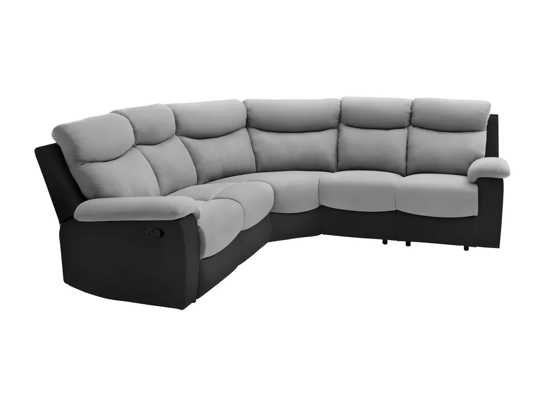 Canapé d'Angle de Relaxation Oscar 5 places bi-matière - Gris/Noir - L238 x P238 x H99cm - Loungitude