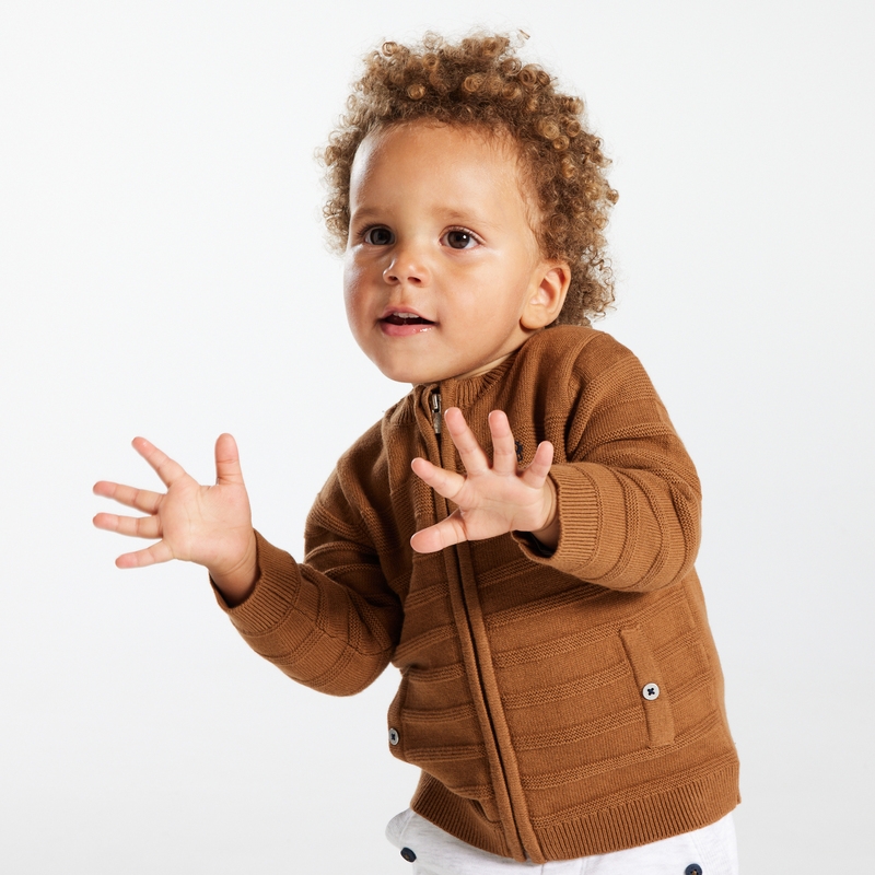 Gilet zippé maille fantaisie marron bébé garçon
