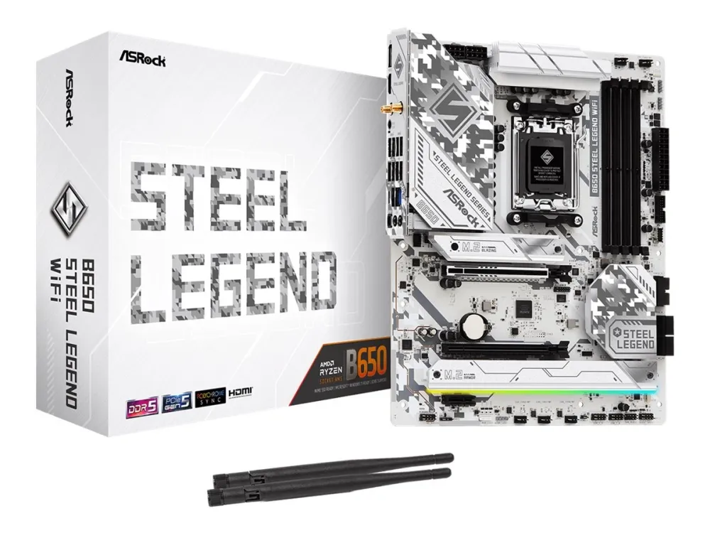 ASRock B650 Steel Legend WiFi - Bundkort - ATX - Socket AM5 - AMD B650 Chipset - USB-C 3.2 Gen 2x2, USB 3.2 Gen 2, USB-C 3.2 Gen 1, USB 3.2 Gen 1 - 2.5 Gigabit LAN, Wi-Fi 6E, Bluetooth - onboard grafik (CPU påkrævet) - HD Audio (8-kanaler)