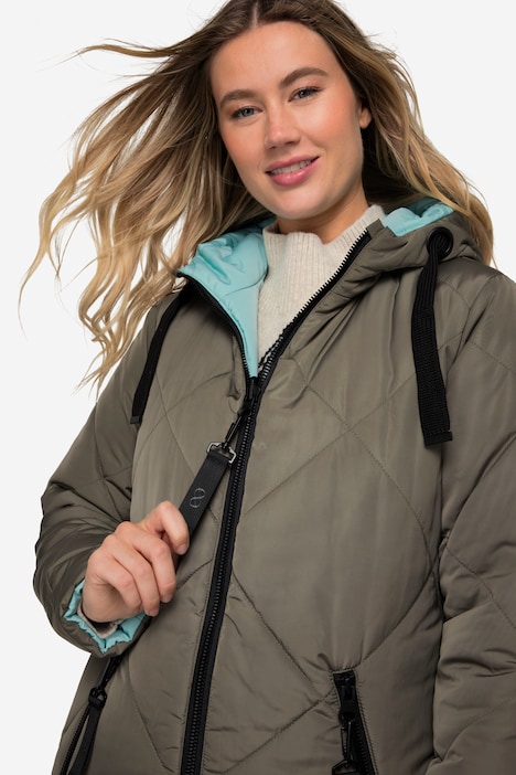 Wende Long-Steppjacke, Kapuze, 2-Wege-Zipper, Daunenoptik-Wattierung, fällt kleiner aus