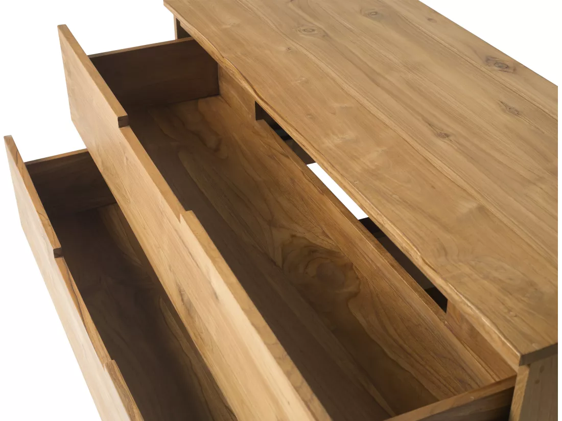 Meuble de salle de bain suspendu en teck clair avec double vasque et miroirs - 2 tiroirs - 115 cm - BIMBING