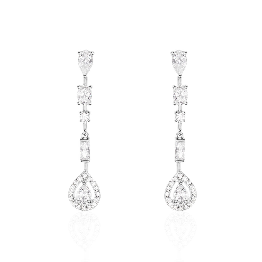 Boucles D'oreilles Pendantes Candia Or Blanc Oxyde De Zirconium