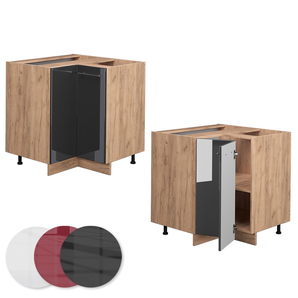 Vicco Eckunterschrank Küchenschrank Küchenmöbel Fame-Line Eiche Anthrazit modern 87 cm Küche Eckküche Einbauküche Doppel-Drehtür Einlegeboden Blende Küchenzeile Hochglanz