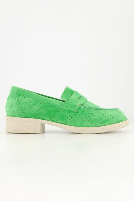 Leder-Loafer, Veloursleder, Textilfutter, Blockabsatz