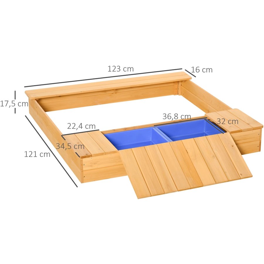Outsunny Sandkiste mit Bank und Aufbewahrungsfächern naur, blau