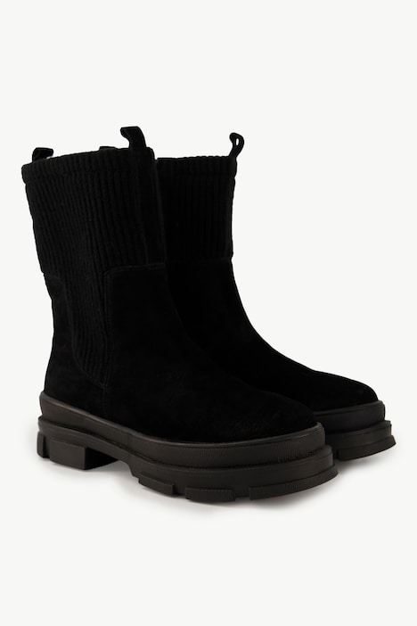Leder-Boots, Strickeinsatz, Wechselfußbett, Weite H
