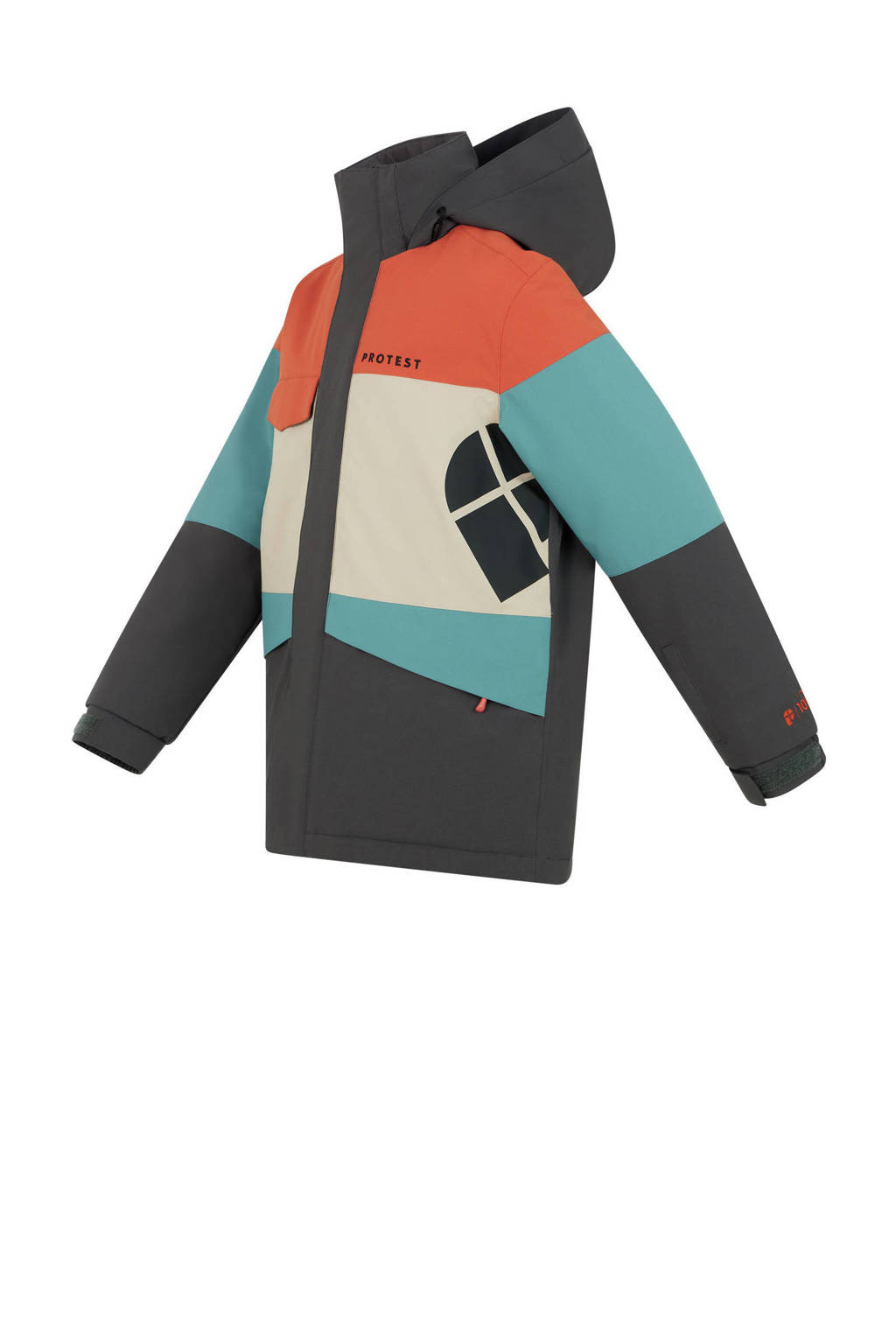 Protest ski-jack PRTPECKER JR antraciet/oranje/turquoise