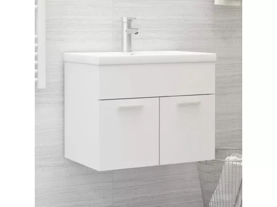 Armoire d'évier avec lavabo intégré Blanc Aggloméré