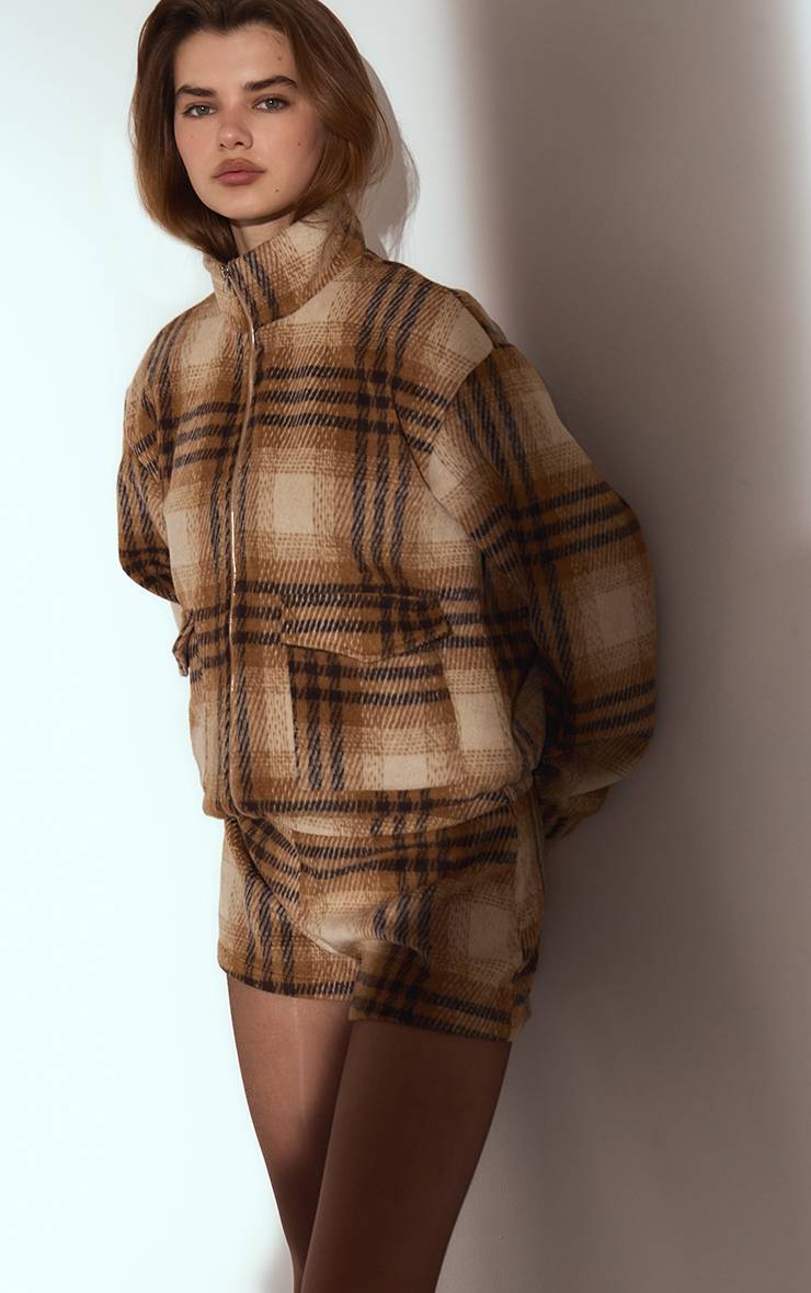 Brown Tartan Veste À Détail De Patte Tartan