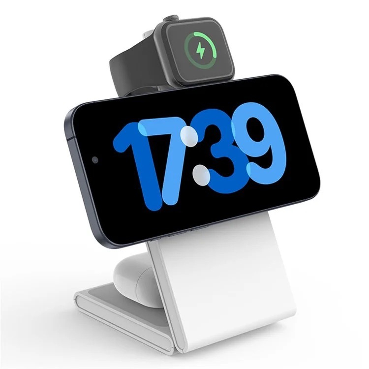 (15W) 3in1 MagSafe Ladegerät Qi2 Wireless Charger Faltbarer Ladeständer für Apple Watch / Smartphone / AirPods - Weiss