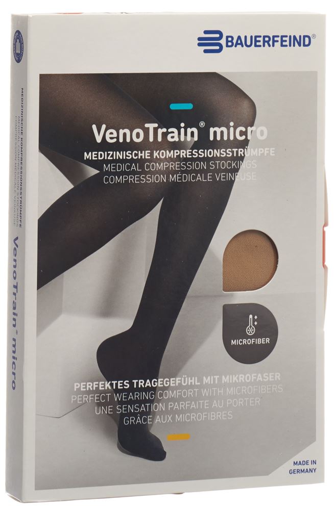 Bauerfeind VenoTrain Micro KKL2 AD L plus/short geschlossene Fussspitze caramel 1 Paar