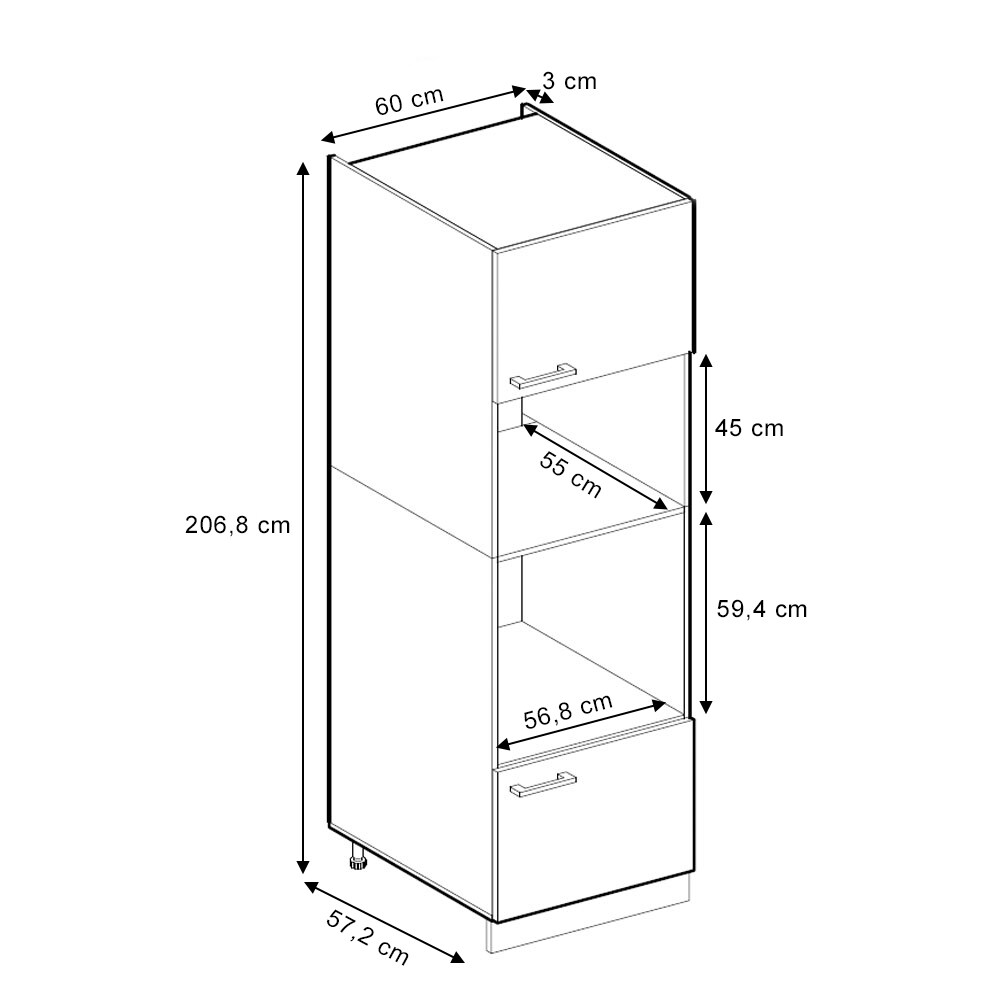 Vicco Mikrowellenumbauschrank 60 cm Weiß Küchenschrank Unterschrank Küchenzeile R-Line