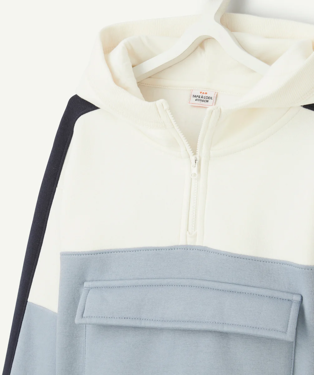 SWEAT À CAPUCHE GARÇON EN FIBRES RECYCLÉES DEMI-ZIPPÉ AVEC POCHE