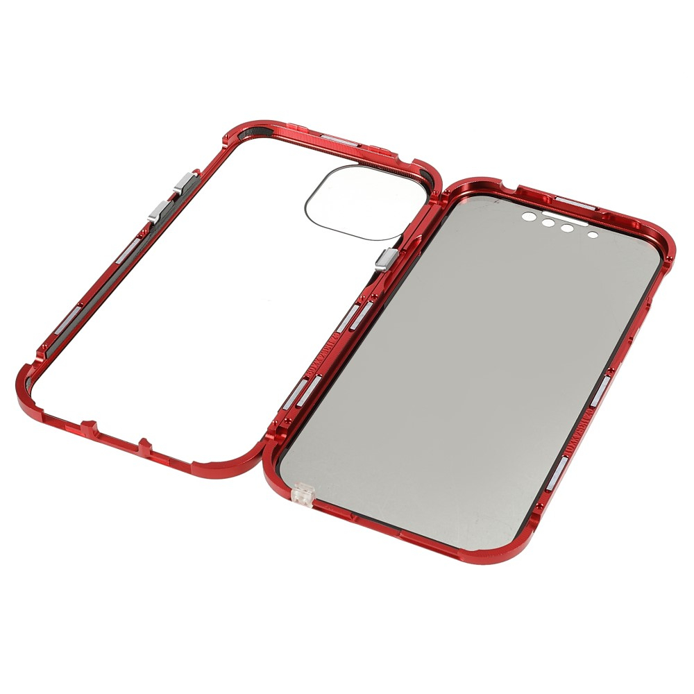 iPhone 13 Magnetische Alu Schutzhülle mit Panzer Glas Backcover   Privacy Displayschutz (Magnet-Technologie) - Rot