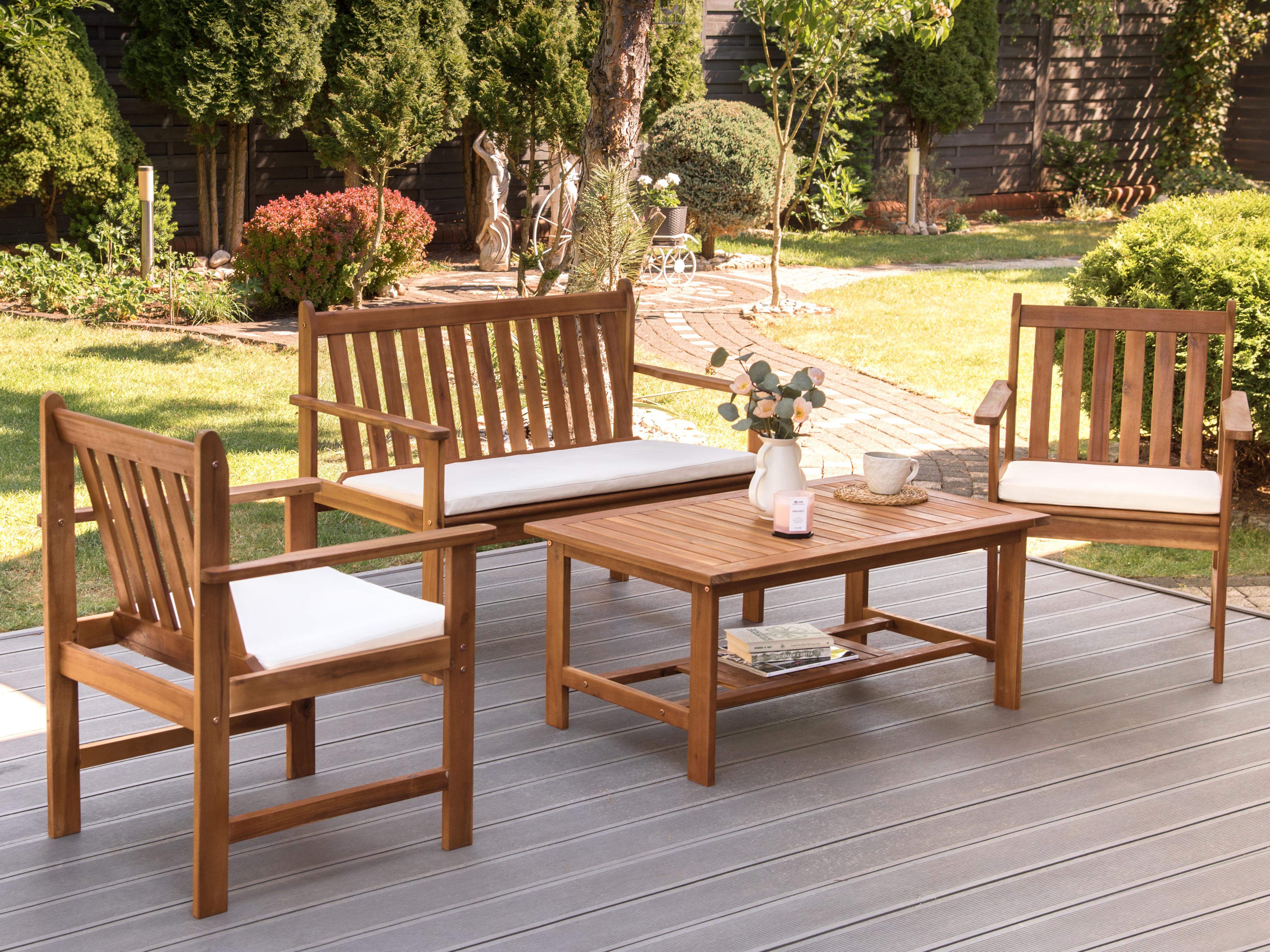 Loungeset met tafel 4-zits ALTIDONA Acaciahout Gebroken wit