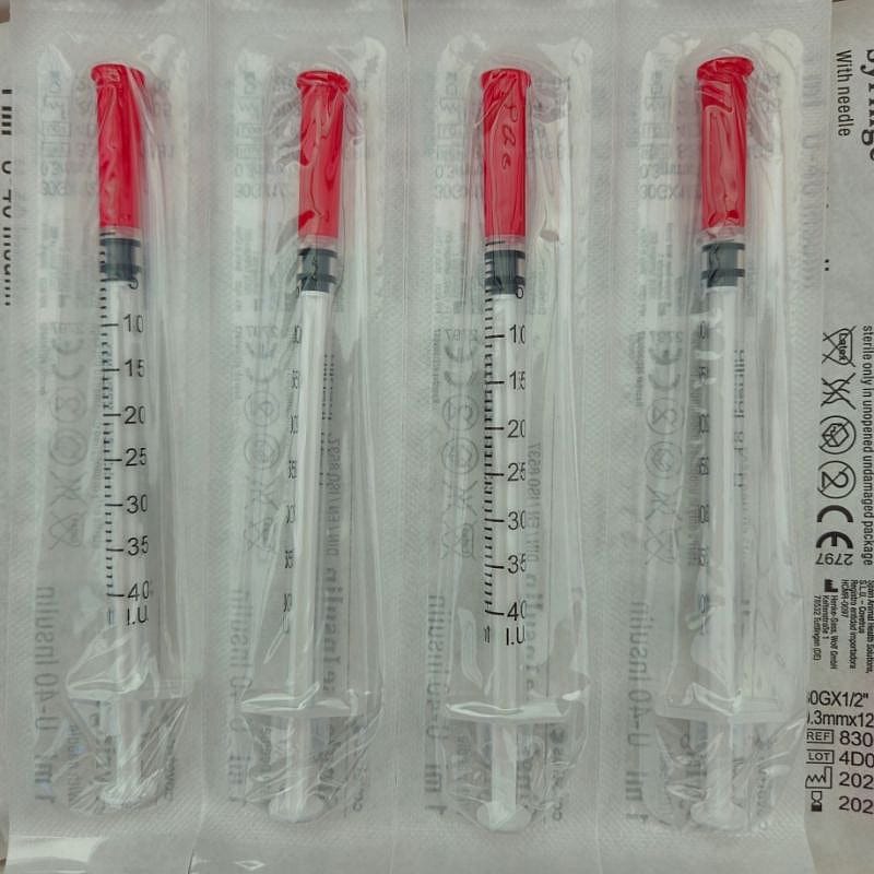 Insuline spuitjes met injectienaald, voor éénmalig gebruik 1 ml U-40 Hond Kat 100 stuks | 20035