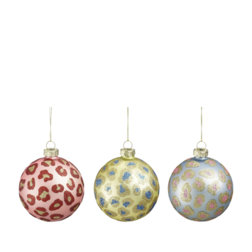 Kerstbal mix glas luipaard print divers  Ø 8 cm per stuk