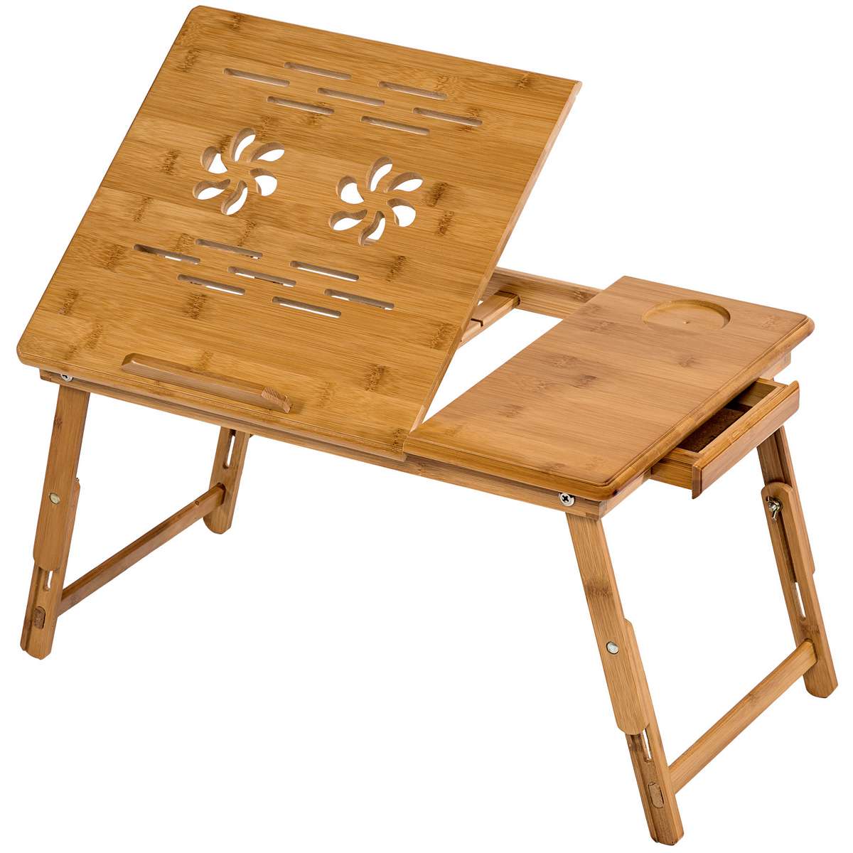 tectake® Laptoptisch, aus Bambus, klappbar und höhenverstellbar, ideale Belüftung, 55 x 35 x 26 cm