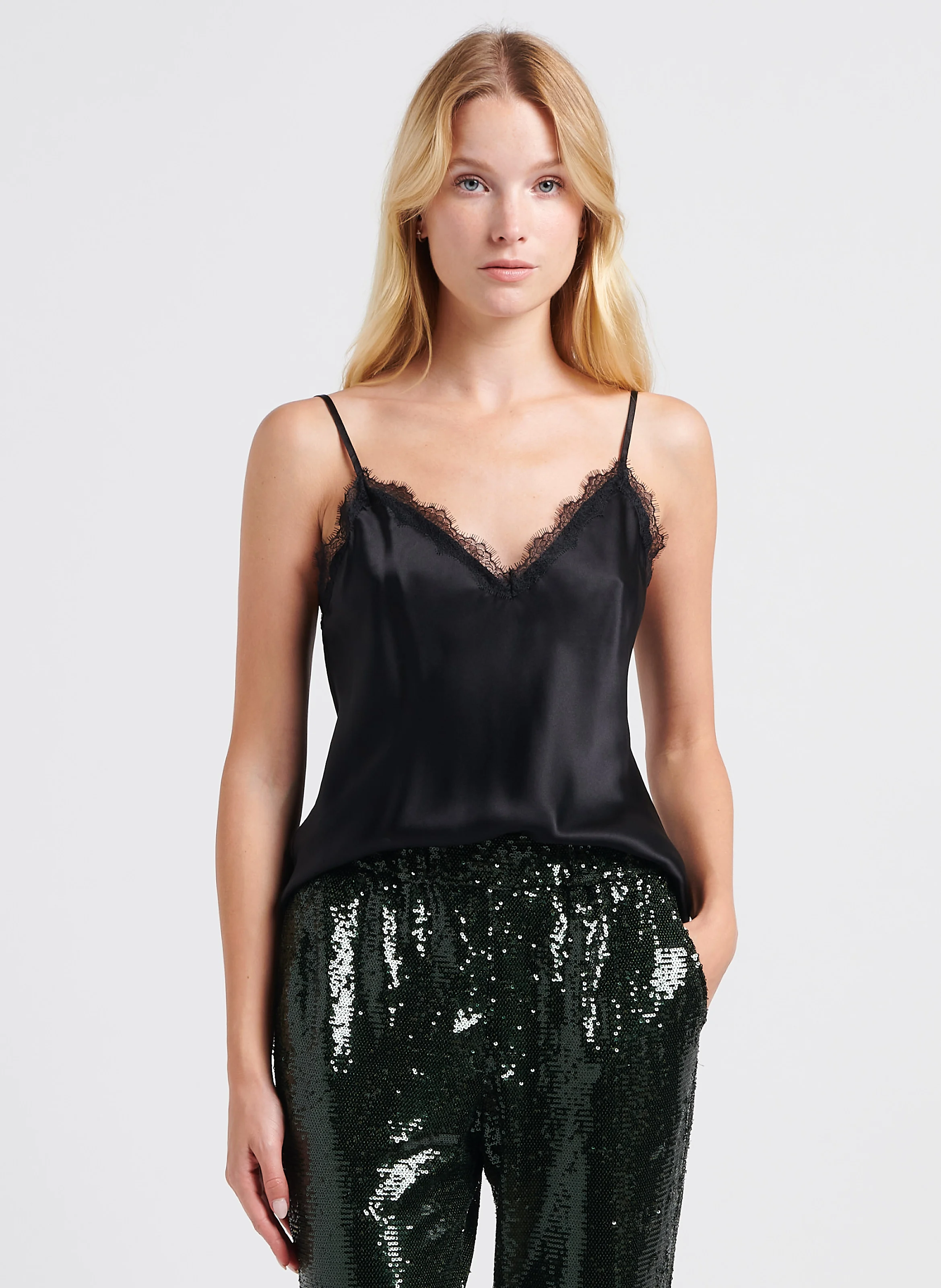 MINDY - Caraco dentelle en soie | Noir