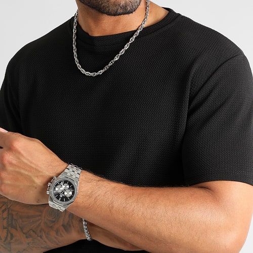 Tee Shirt Texturé Waffle 0297 Noir