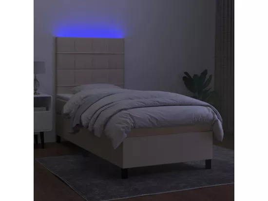 Sommier tapissier avec matelas et LED Crème 80x200cm Tissu