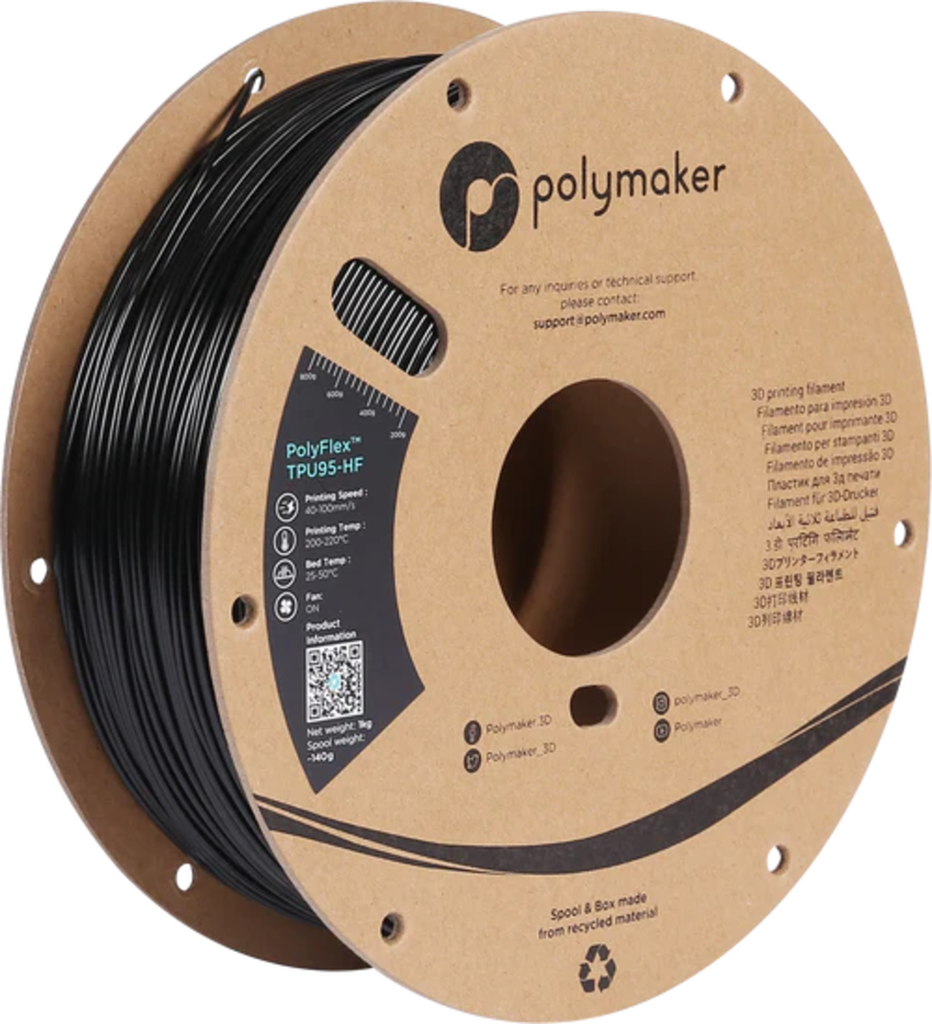 Polymaker  PolyFlex TPU95-HF Schwarz, 1,75 mm (1.000 g)    Speziell für den Hochgeschwindigkeitsdruck