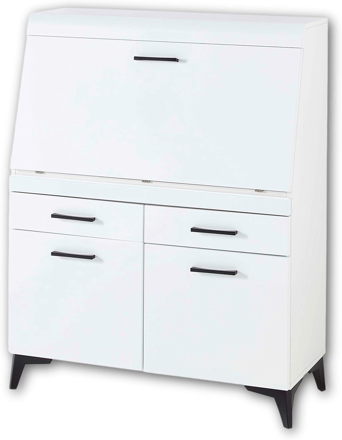 Stella Trading SECRET Sekretär Schreibtisch Kommode in Weiß matt - platzsparender Computertisch Schrank mit Schubladen - 98 x 124 x 42 cm (B/H/T)