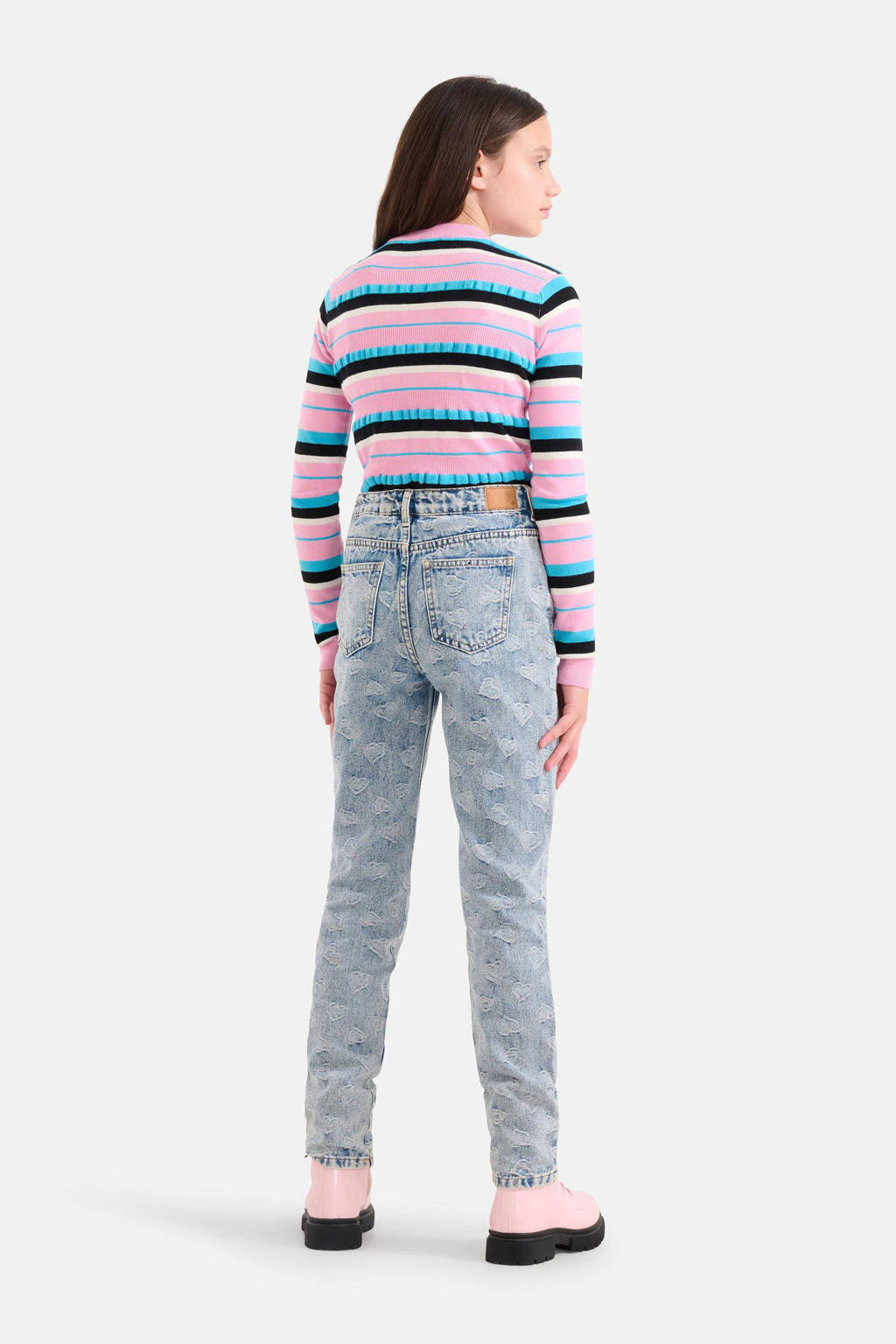 Shoeby high waist tapered fit jeans met jacquard light blue denim
