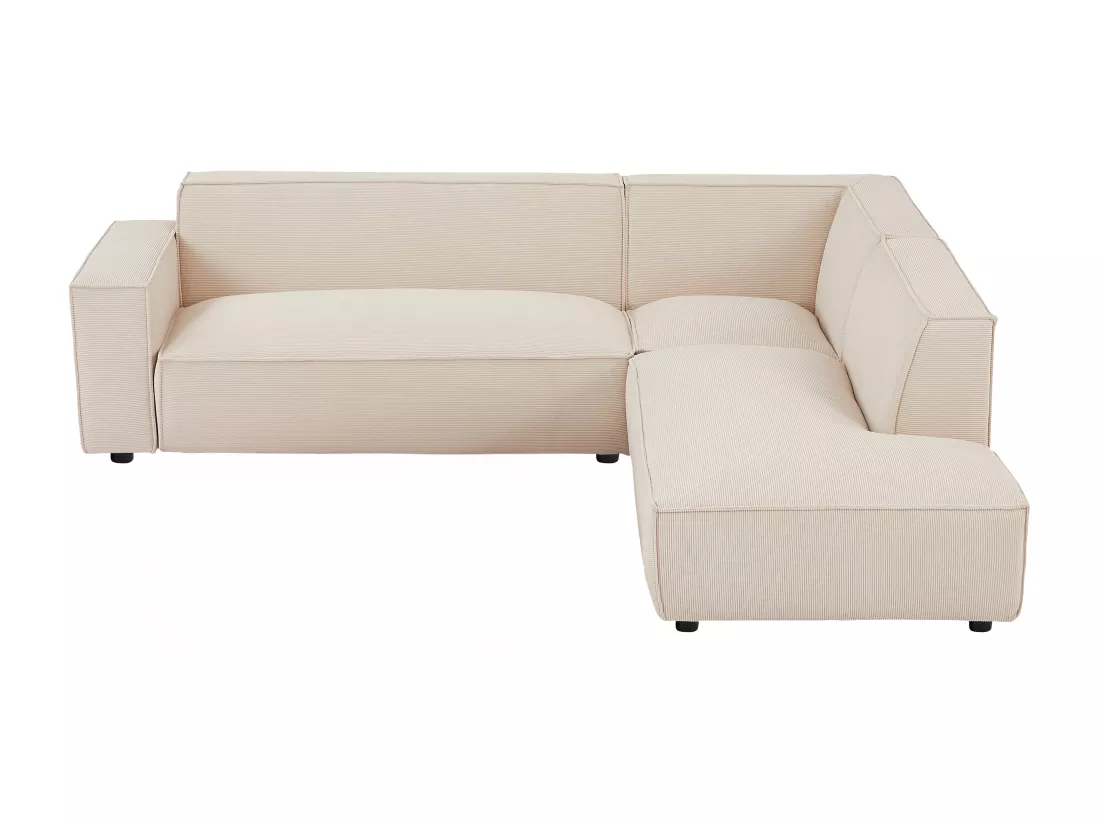 Grand canapé d'angle droit et pouf en velours côtelé beige BORORE de Pascal Morabito