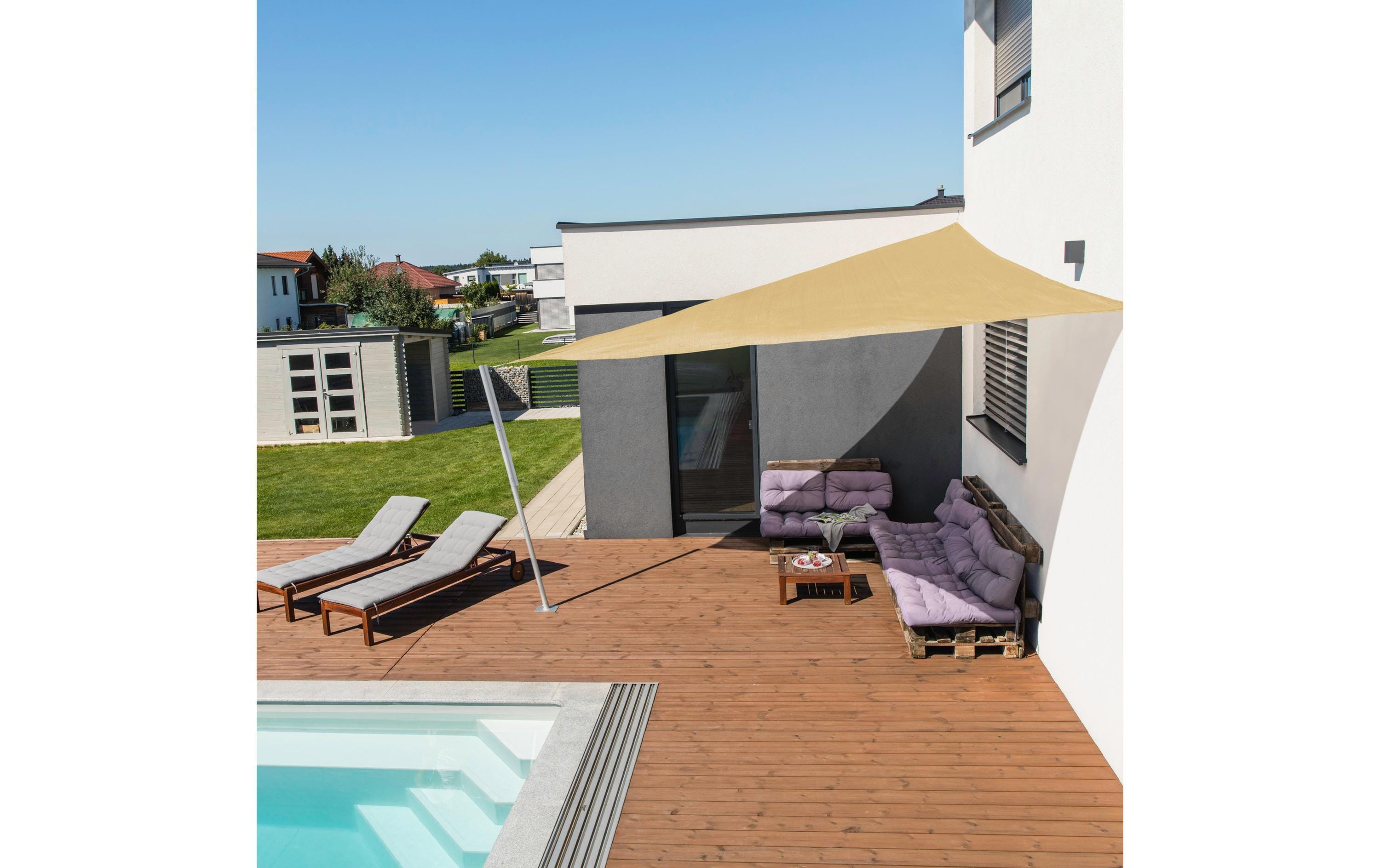 Sonnensegel Capri, 5 m, Dreieckig, ChampagnerSchattentuch für Terrasse oder Balkon