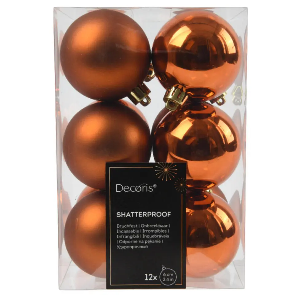 Decoris kerstballen - 12x st - 6 cm - koper/cognac bruin