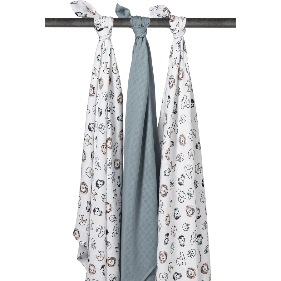 Meyco Swaddles 3er-pack AnimalStone Green 120x120 cm