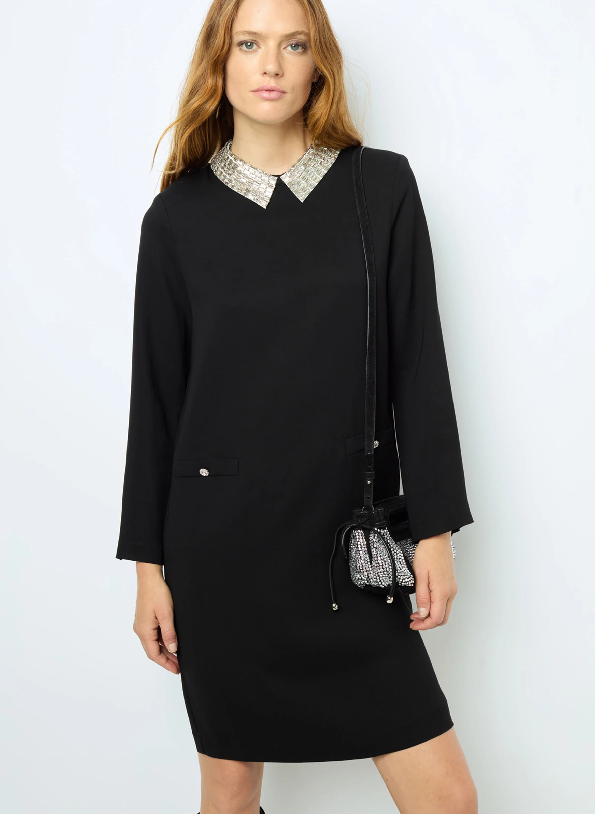 SYLVINE - Robe droite col classique| Noir