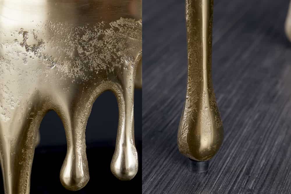 Extravaganter Beistelltisch LIQUID LINE 50cm gold Tropfen-Design Metall Aluminium rund