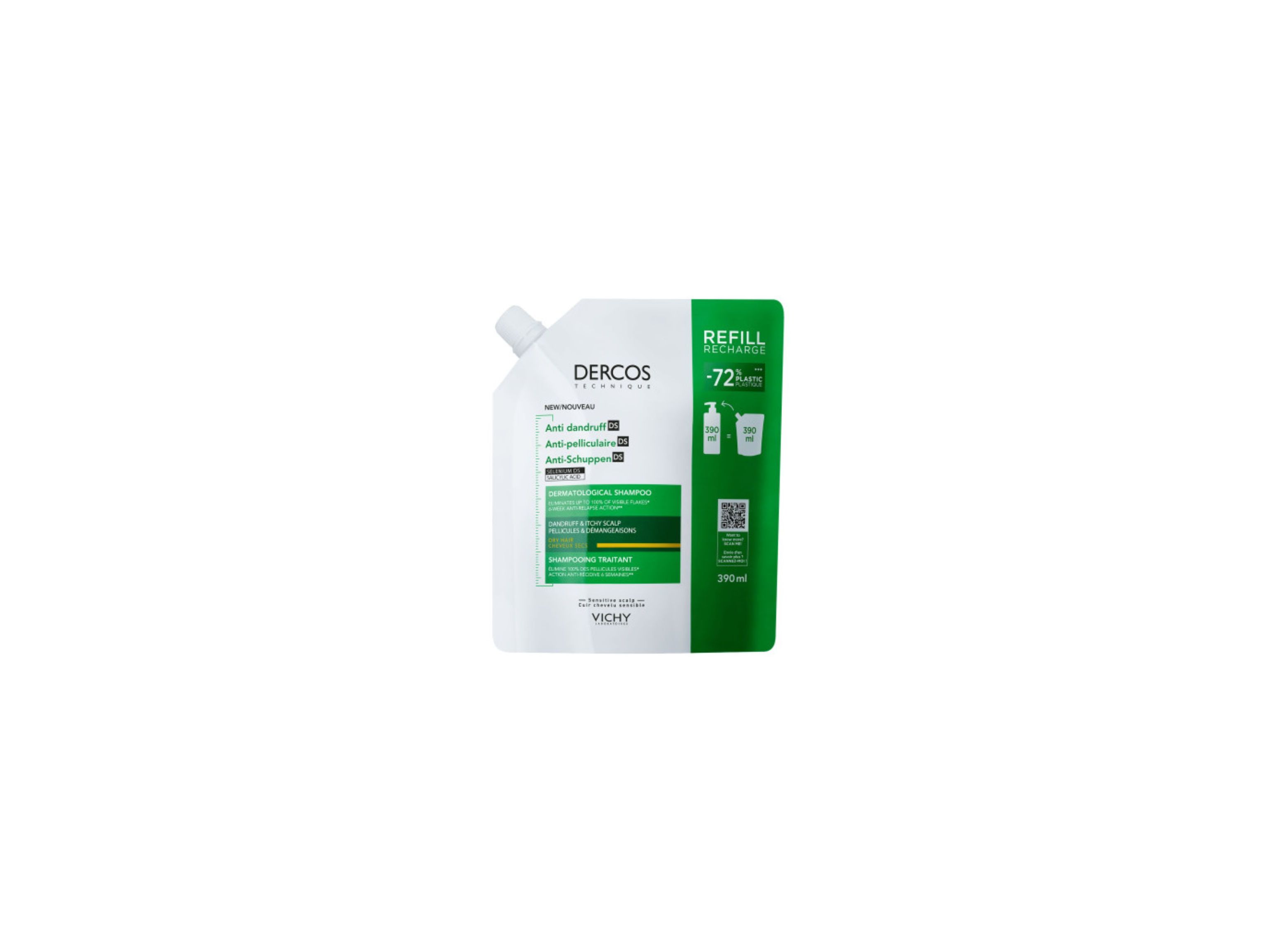 CHAMPO DERCOS ANTICASPA OLEOSO RECARGA 390ML