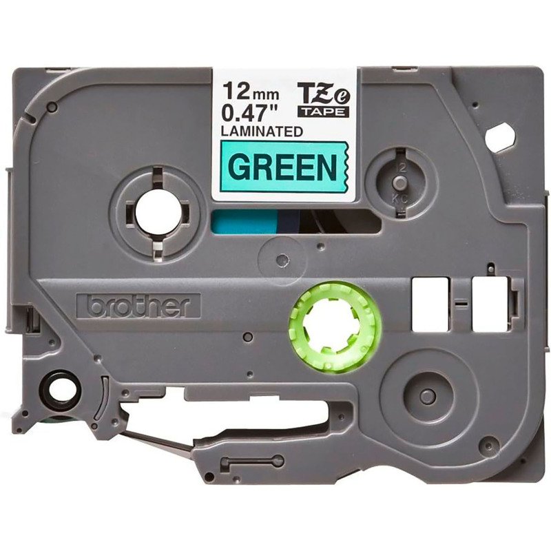 Ruban laminé Brother 12 mm TZE 731 vert écriture noire
