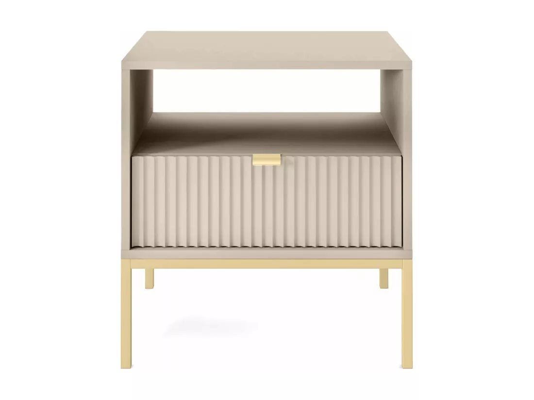 Table de chevet 1 tiroir - 54 cm - beige avec pieds dorés - VELLORE