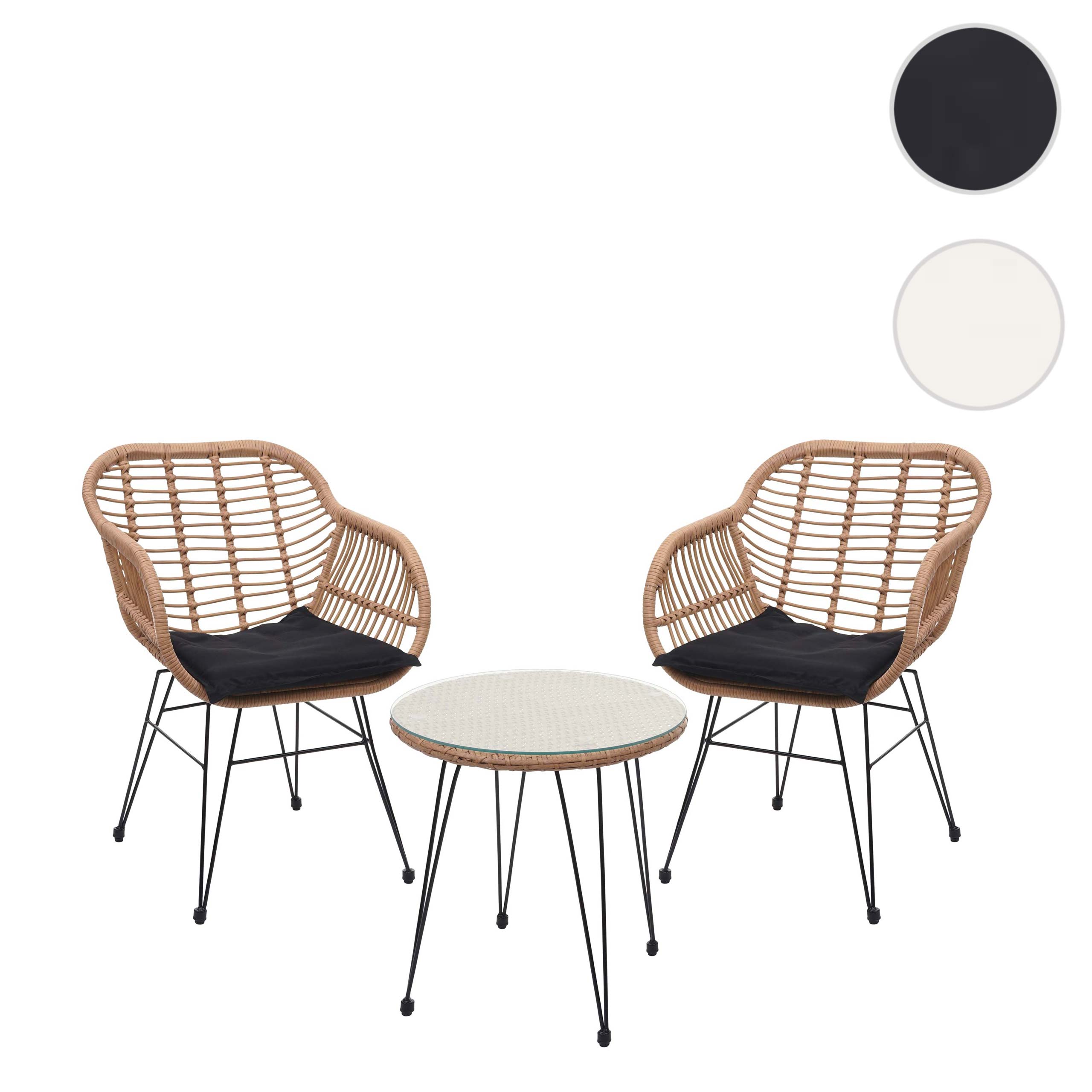 Poly-Rattan Garnitur MCW-G17, Balkon-Set Gartengarnitur Sitzgruppe Stuhl, Seil ~ naturfarben, Kissen anthrazit