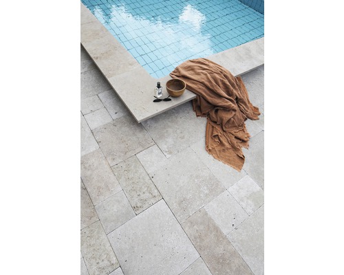 FLAIRSTONE Zwembadrand Roma hoekstuk 90° beige binnen afgerond 60x37 / 60x37 x 3 cm