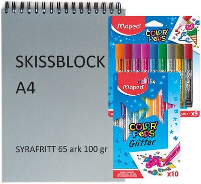 Maped Color'Peps Malesett med Glitterpenner & Glitterlim A4
