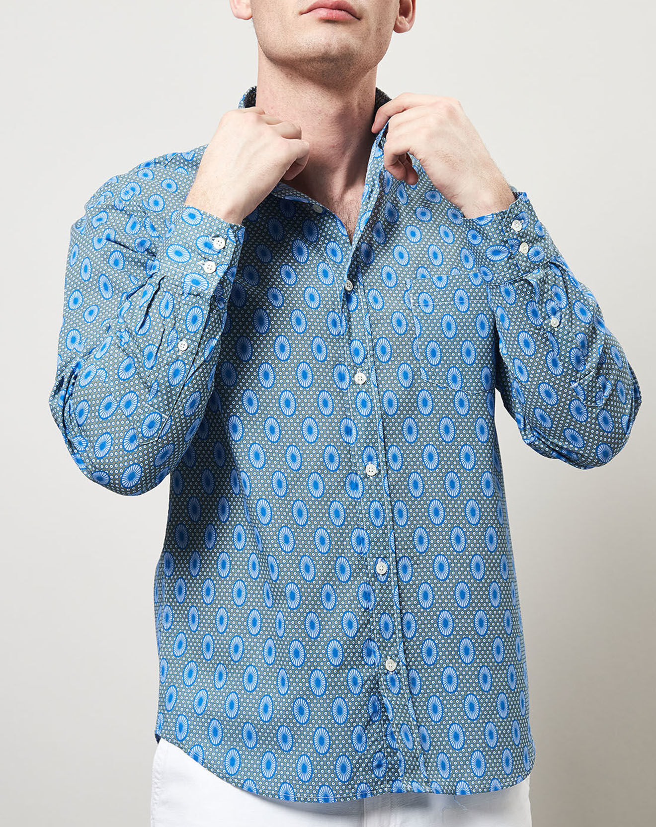 Hartford Chemise Regular Paul imprimé fantaisie bleu/kaki