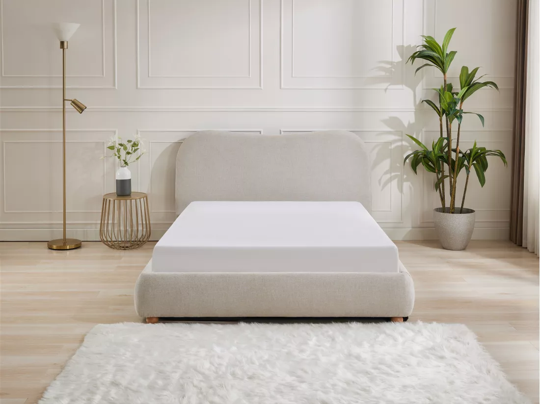 Lit coffre 180 x 200 cm - Tissu - Beige + Matelas - VANARI