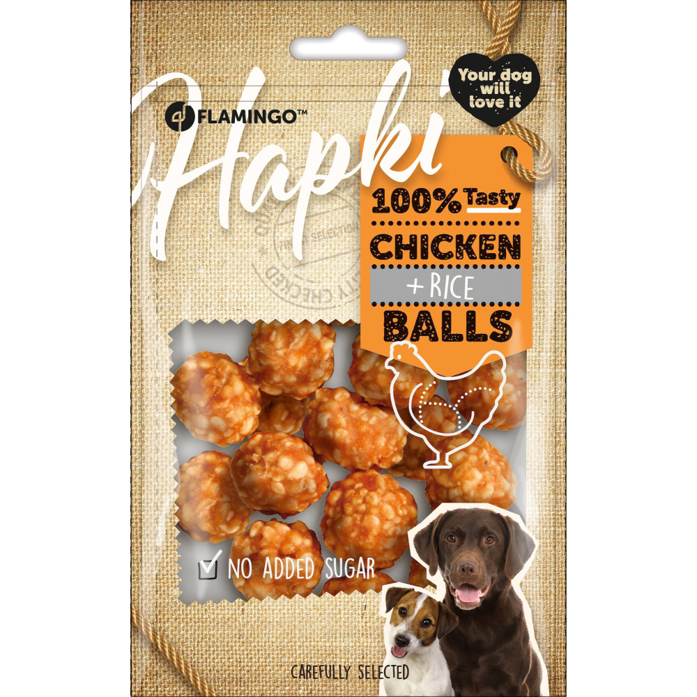 Friandises hapki boulettes poulet & riz 75 g pour chien