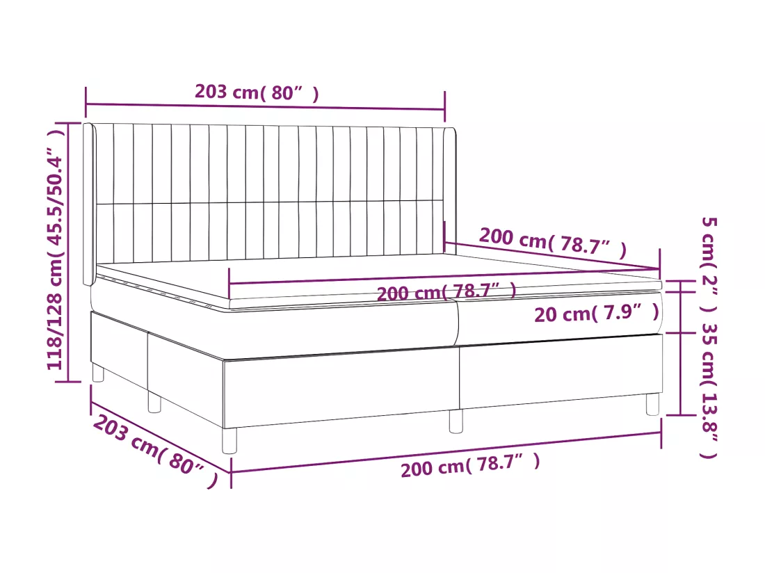 Sommier tapissier et matelas et LED Taupe 200x200 cm Tissu